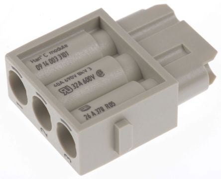 09140033101 Han-Modular Heavy Duty Power Connector Module, 3 contacts, 40A