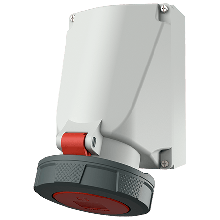 132A IP67 Red Wall Mount 4P Right Angle Socket, Rated At 63A, 415 V