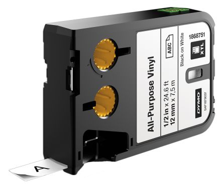 1868753 Black on White Industrial Vinyl Tape, 24 mm Width, 7 m Length