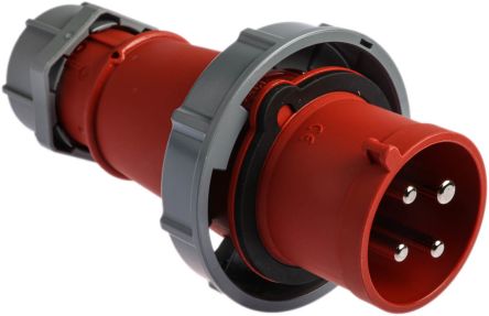 2175B   AM-TOP IP67 Red Cable Mount 4P Industrial Power Plug, Rated At 32.0A