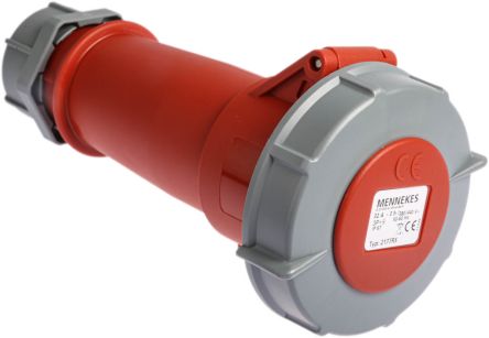 2177RS AM-TOP IP67 Red Cable Mount 4P Industrial Power Socket, Rated At 32.0A
