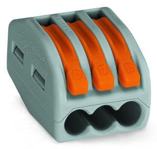 222-413 Pluggable Terminal Block, With Levers, 3 Ways, Push In Lock, 20 A