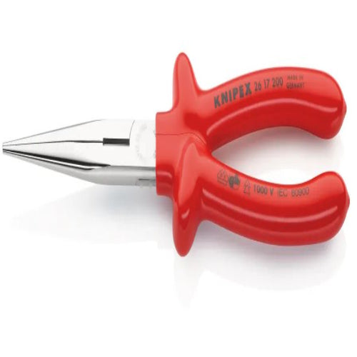 26 17 200 - Knipex - Long Nose Pliers, 200 mm Overall, Straight Tip, VDE/1000V, 73mm Jaw