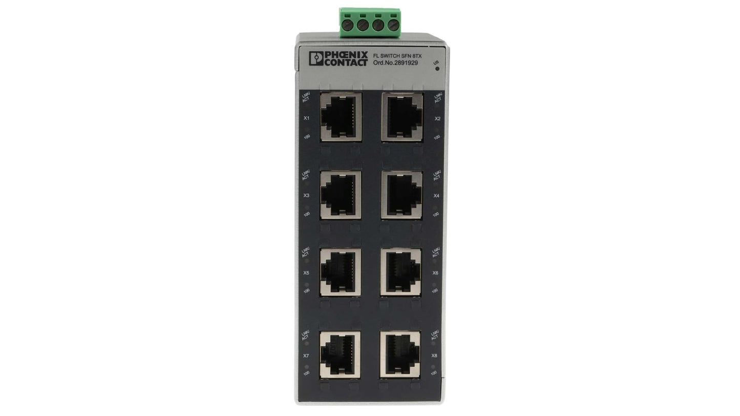 2891929 Contact Ethernet Switch, 8 RJ45 port, 24V dc 100Mbit/s