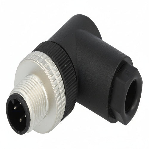 Circular Connector M12, Right Angle Plug, 4 Contacts, Screw Pin, Bayonet