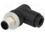 Circular Connector M12, Right Angle Plug, 4 Contacts, Screw Pin, Bayonet