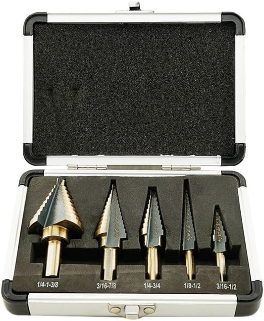 530017 - Joykit - 5PCS HSS COBALT MULTIPLE HOLE 50 Sizes STEP DRILL BIT SET w/ Aluminum Case
