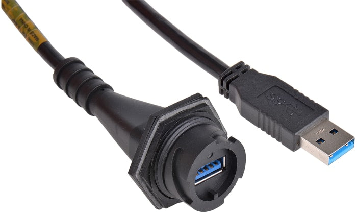 847330004 USB Cable, IP67, NEMA 6P, Type A Plug to Type A Receptacle, 810 mm, 2.66 ft, USB 3.0, Black