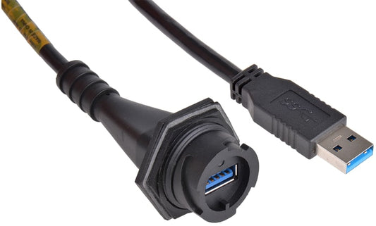 847330004 USB Cable, IP67, NEMA 6P, Type A Plug to Type A Receptacle, 810 mm, 2.66 ft, USB 3.0, Black