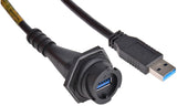 847330004 USB Cable, IP67, NEMA 6P, Type A Plug to Type A Receptacle, 810 mm, 2.66 ft, USB 3.0, Black