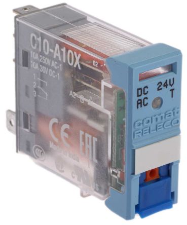 C10-A10X / DC 24 V SPDT Non-Latching Relay Plug In, 24V dc Coil, 10A