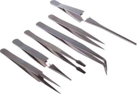 618-8386 , Nickel Plated Steel, Tweezer Set-6 Pieces