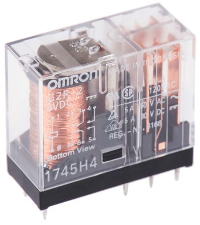 G2R-2 5DC PCB Mount Non-Latching Relay - DPDT, 5V dc Coil, 5A