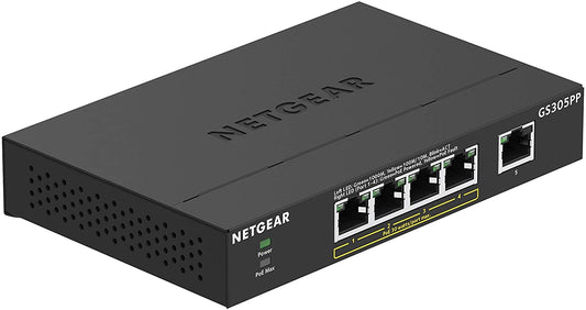 GS305PP-100NAS 5 Port Gigabit Ethernet Unmanaged Switch with 4-Port PoE+