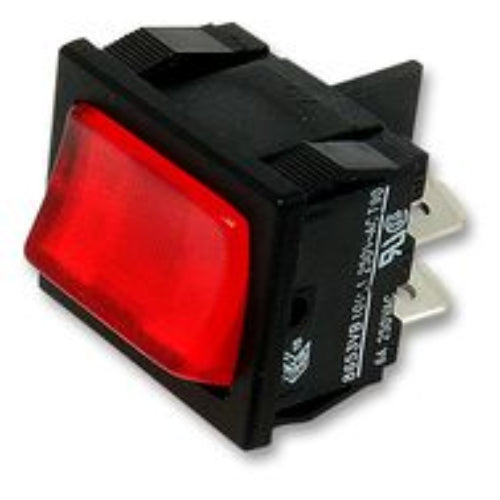 H8653VBNAC Rocker Switch, On-Off, DPST, Illuminated, Panel Mount, Red