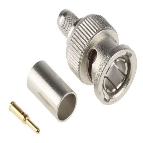 J01002A1288 75Ω Cable Mount BNC Connector, Plug, Nickel, Crimp