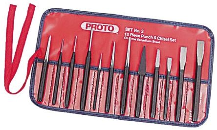 J2 Stanley Proto 12-Piece Punch Set, Pin Punch, 1/4 → 7/16 in Shank