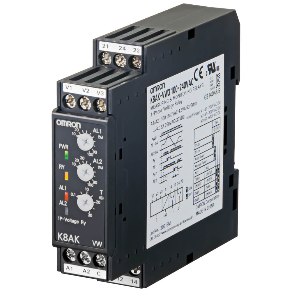 K8AK-VW2 100-240VAC Voltage Monitoring Relay With SPDT Contacts
