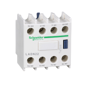 LADN22 - Schneider Electric - Auxiliary contact block, TeSys D, 2NO + 2NC, front mounting, screw terminals.