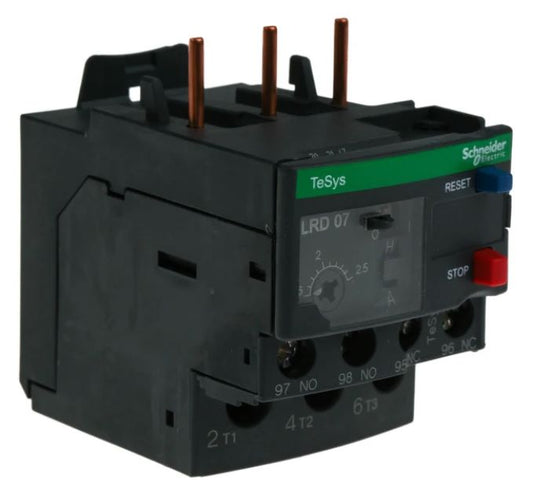 LRD07 - Schneider Electric - LRD Overload Relay 1NO + 1NC, 1.6 → 2.5 A F.L.C, 2.5 A Contact Rating, 3P, TeSys