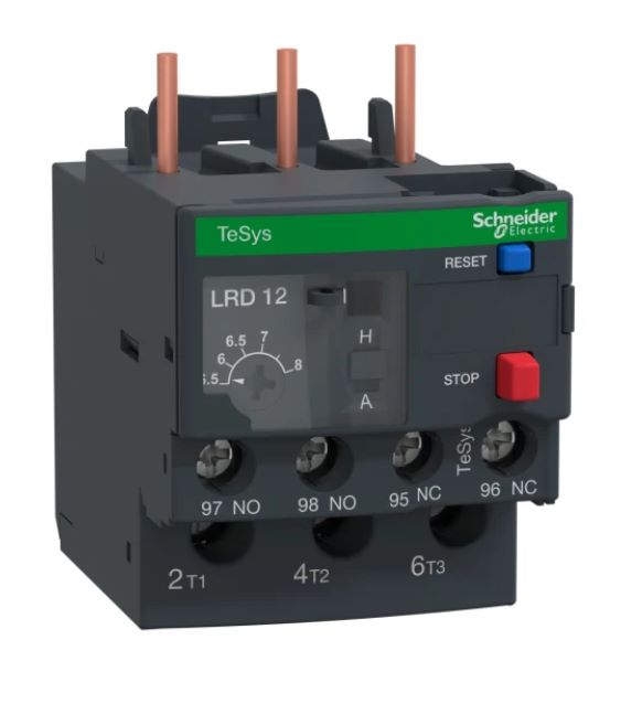LRD12 - Schneider Electric - LRD Overload Relay 1NO + 1NC, 5.5 → 8 A F.L.C, 8 A Contact Rating, 3P, TeSys