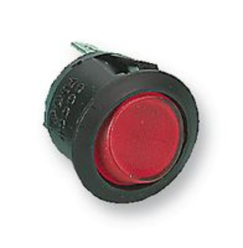 R13-112BNAA Rocker Switch, Off-(On), SPST, Illuminated, Panel Mount, Red