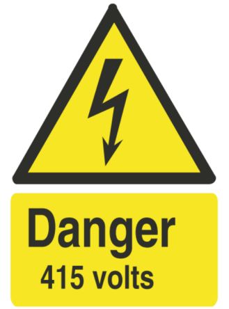 Electricity Danger Label (English), Black/White/Yellow Self-Adhesive Vinyl