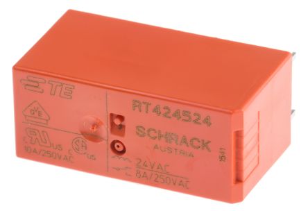 RT424524 RT2 DPDT Non-Latching Relay PCB Mount, 24V Coil, 8A