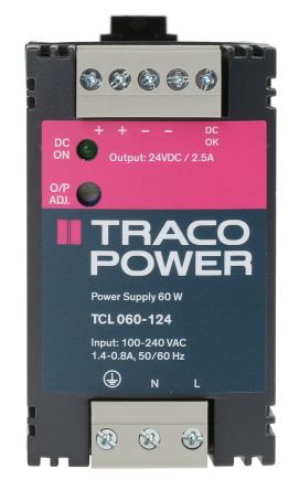 TCL 060-124 TCL Switch Mode DIN Rail Power Supply 85 -264V ac Input Voltage, 24V dc Output Voltage