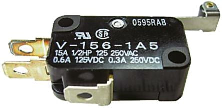 V1561C5 Roller Lever Microswitch, 15 A @ 250 V ac