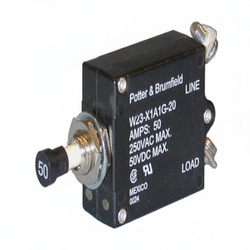 W23-X1A1G-20 - Thermal Circuit Breaker - W23 Single Pole 50 V dc, 250V ac Voltage Rating, 20A Current Rating