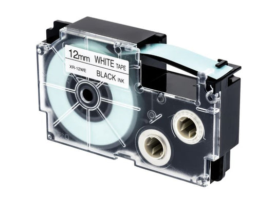 XR12WE - Casio - Black on White Label Printer Tape, 8 m Length, 12 mm Width