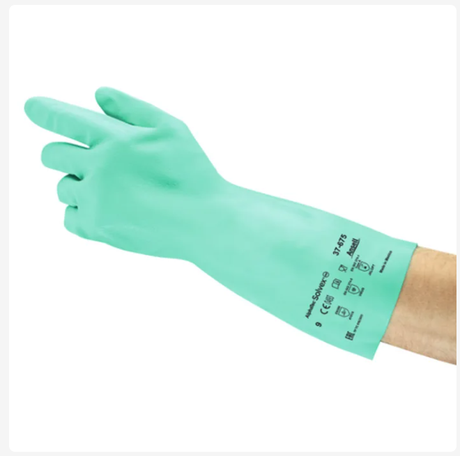 37-675-9 Ansell AlphaTec Solvex 37-675 Green Cotton Chemical Resistant Work Gloves, Size 9, Nitrile Coating
