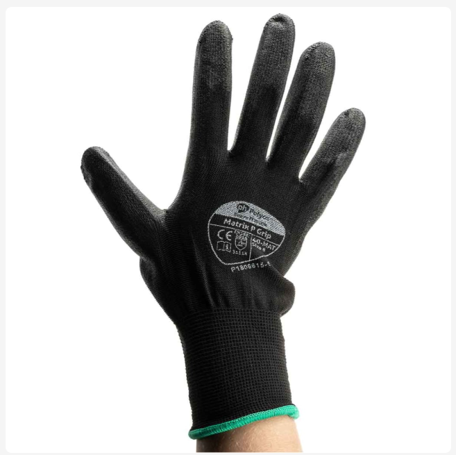 402-MAT Polyco Healthline Matrix Black Polyurethane General Purpose Work Gloves, Size 8, Polyurethane Coating