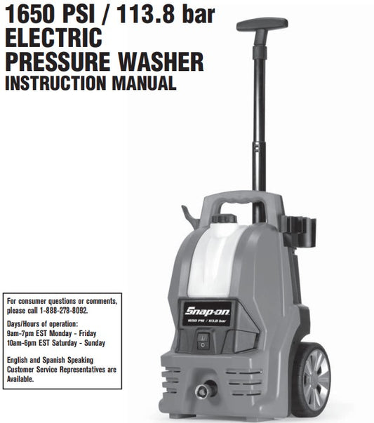 1650 PSI / 113.8 bar ELECTRIC PRESSURE WASHER