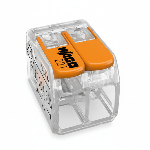 221-412 Terminal Block Connector, 2 Way/Pole, Spring Cage Terminals