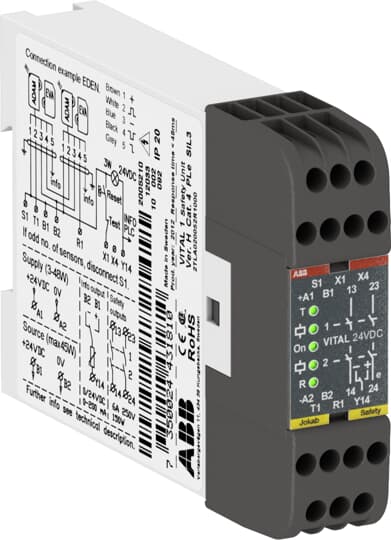 2TLA020052R1000 24 V dc Safety Relay - With 2 Safety Contacts Compatible With Light Beam/Curtain