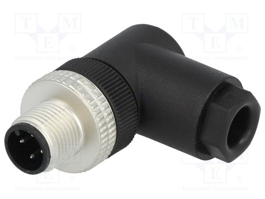 Circular Connector M12, Right Angle Plug, 4 Contacts, Screw Pin, Bayonet