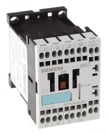 3RT1016-2AP01 Contactor, ac-3, 9a, 4kw/400v, 1no, 230vac, 50/60hz, 3 pole, size s00, spring-type terminal