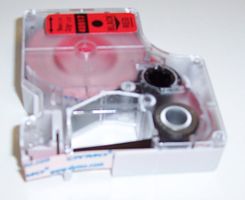 40917   Label Printer Tape, Adhesive, Black on Red, 7 m