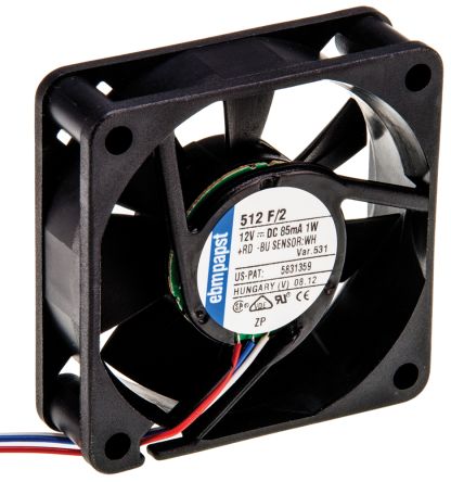 512 F/2-531  12 V dc, DC Axial Fan, 50 x 50 x 15mm, 20m³/h, 800mW