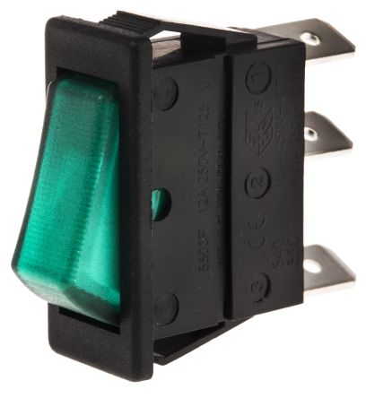 Illuminated Single Pole Single Throw (SPST), Latching Rocker Switch