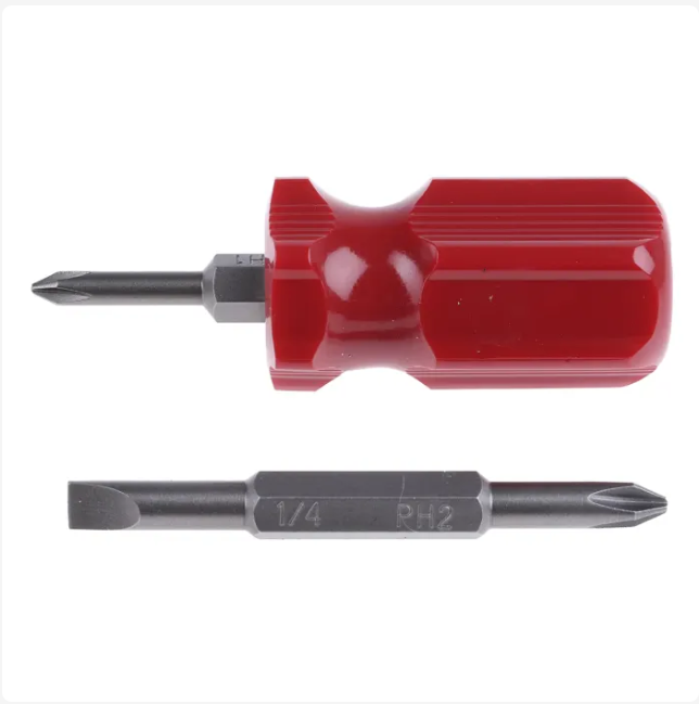 CMD241-7769 Phillips, Slotted Stubby Screwdriver, 1/4 in, 3/16 in, PH1, PH2 Tip, 50 mm Blade, 75 mm Overall