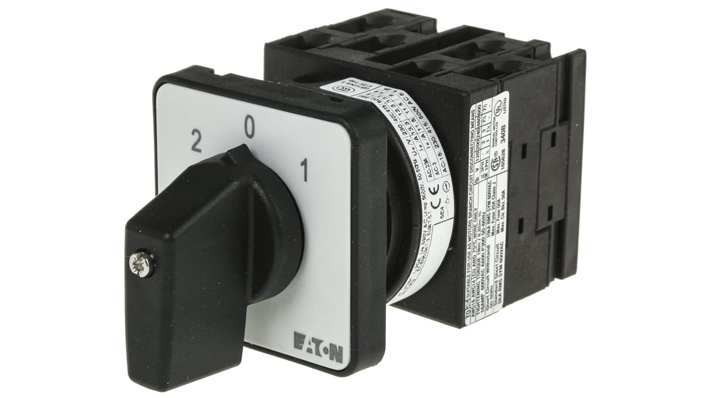 78819008 & T0-3-15423/E/EZ-P1 3P 3 Position 45° Rotary Switch, 690 V ac, 20 A, Rotary Knob Actuator