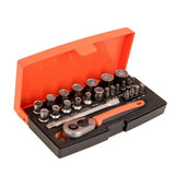 SL25 - BAHCO - Socket Set, 1/4" Drive, Chrome Plated, Ratchet Handle, 25 Pieces