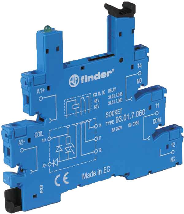 93.01.7.024 Relay Socket, DIN Rail, Screw, 5 Pins, 6 A, 250 V, 93 Series