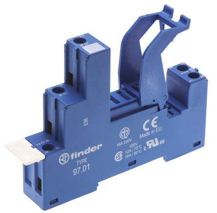 97.01SPA 97 5 Pin 250V ac DIN Rail Relay Socket, for use with 46.61 and 46.52 Series Relay