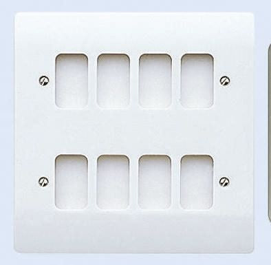 K3498 ALM  White 8 Gang Face Plate Aluminium Faceplate