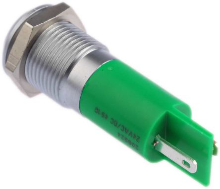 CMD207630  Green Indicator, 24 V ac/dc, 14mm Mounting Hole Size, Solder Tab Termination