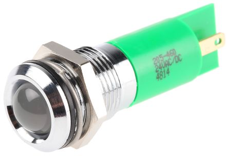 CMD207630  Green Indicator, 24 V ac/dc, 14mm Mounting Hole Size, Solder Tab Termination